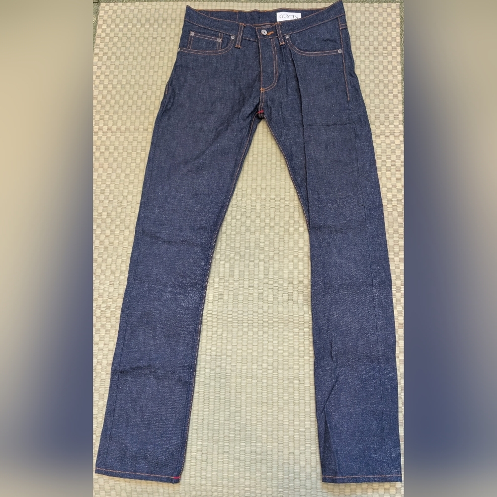 Gustin Men's Skinny Jeans in Dark Indigo with Contrast Stitching
